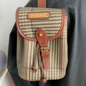 Vintage Polo Ralph Lauren Mini Houndstooth Leather Sling Backpack Purse